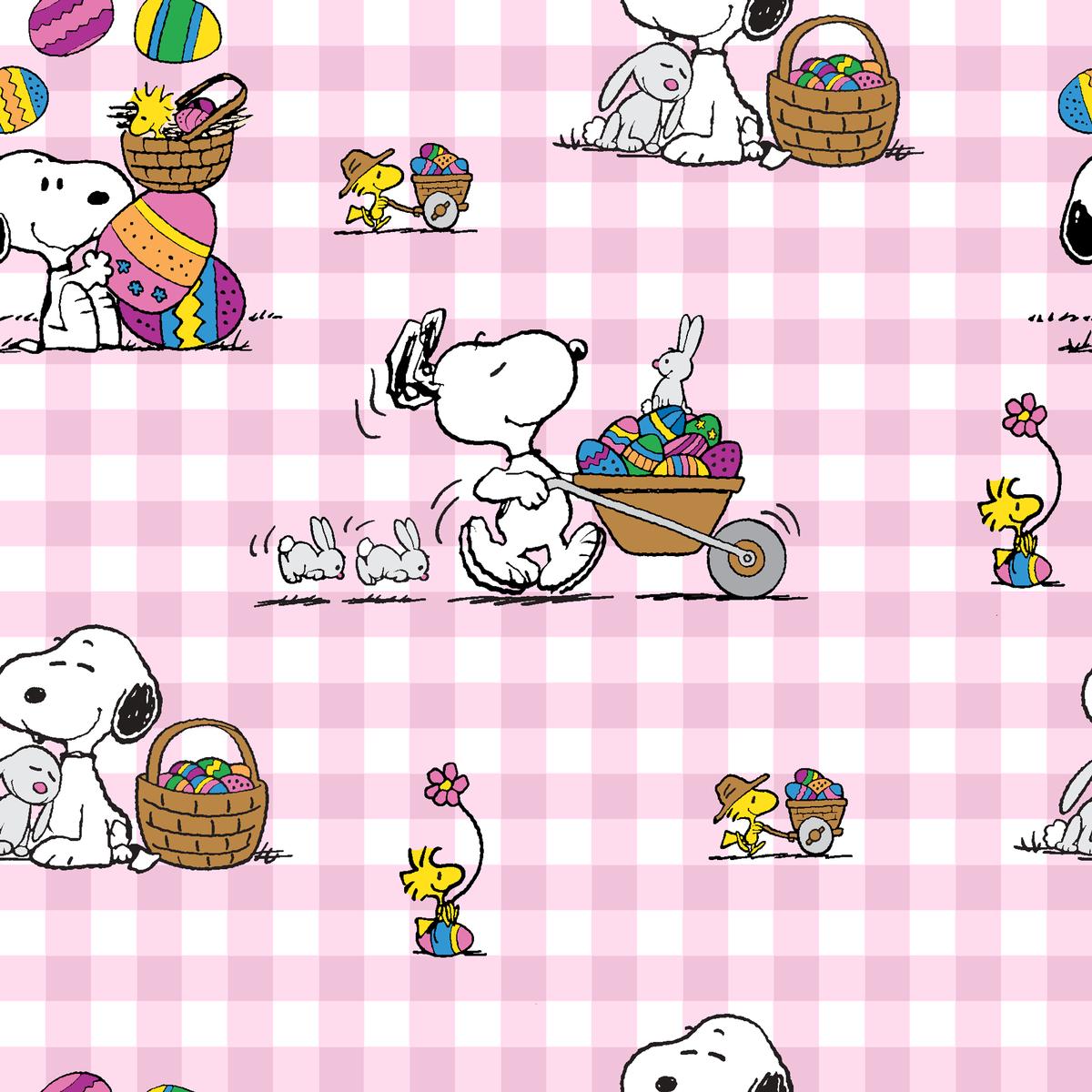 Peanuts Snoopy Easter Pink Gingham Fabric
