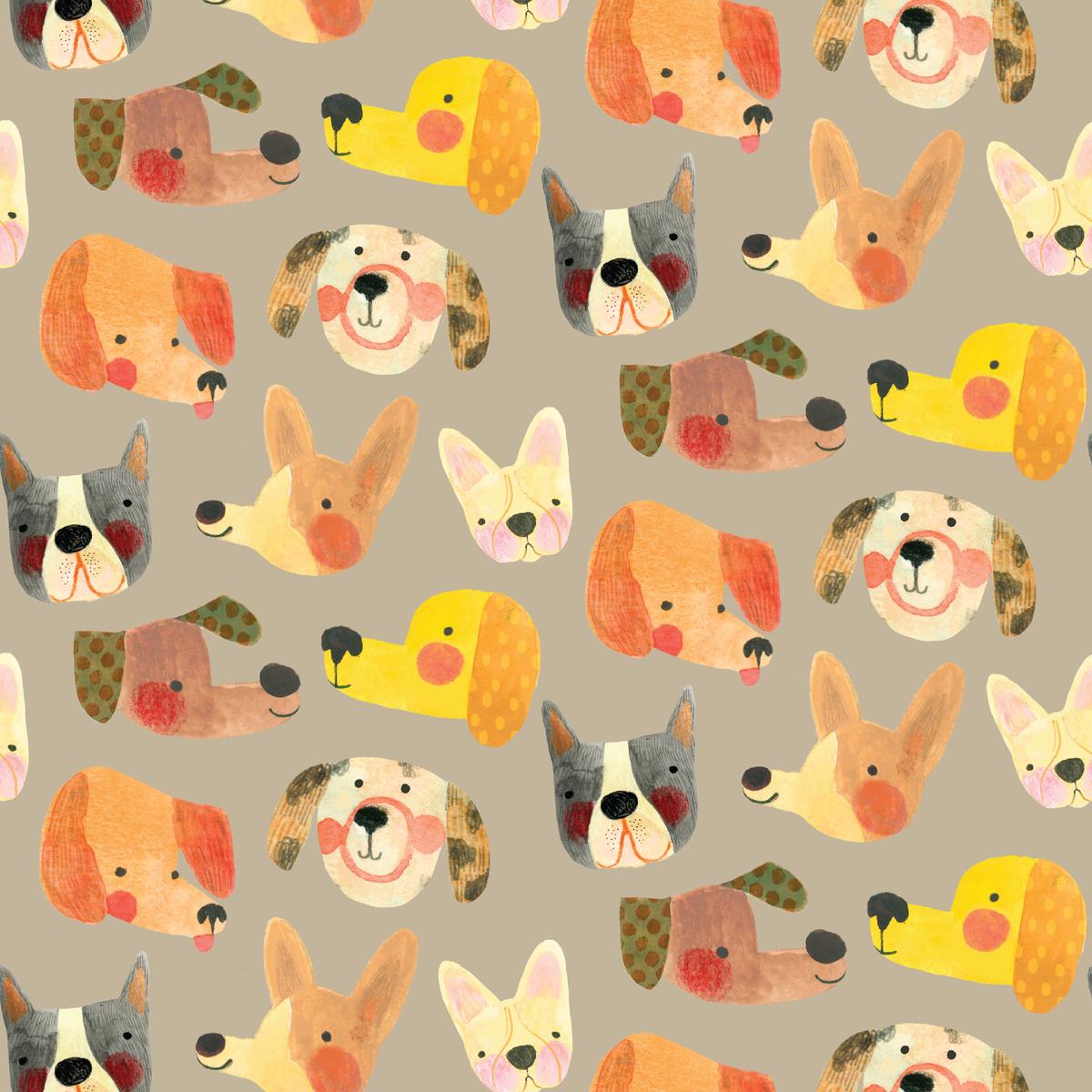 Shannon Snow Dog Faces on Gray Fabric