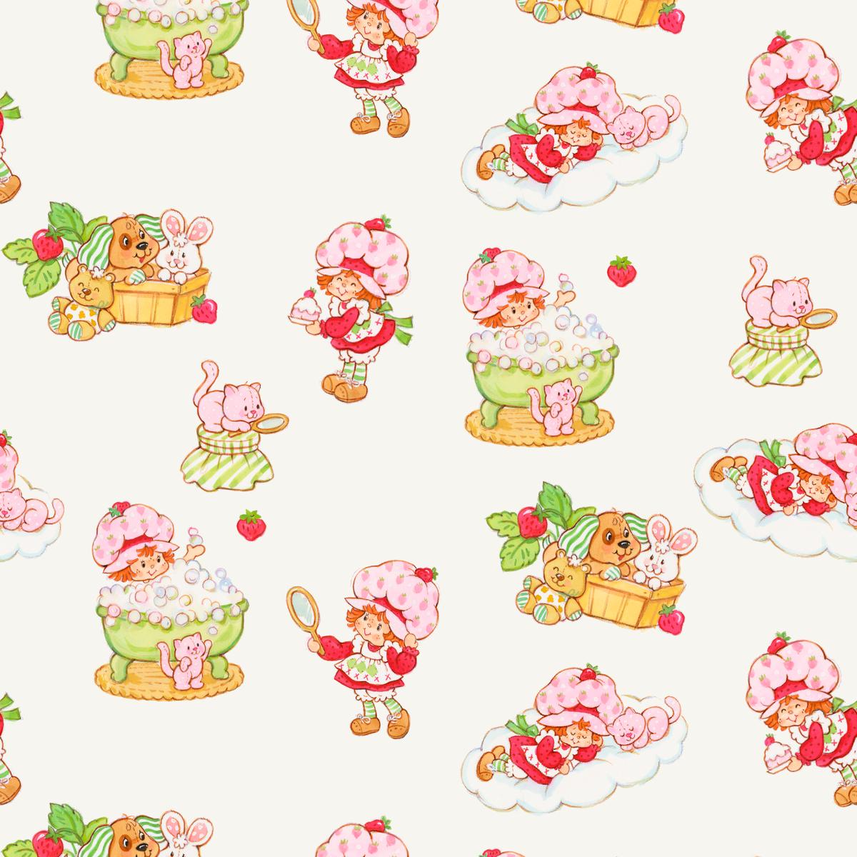 Strawberry Shortcake Vintage on White Fabric