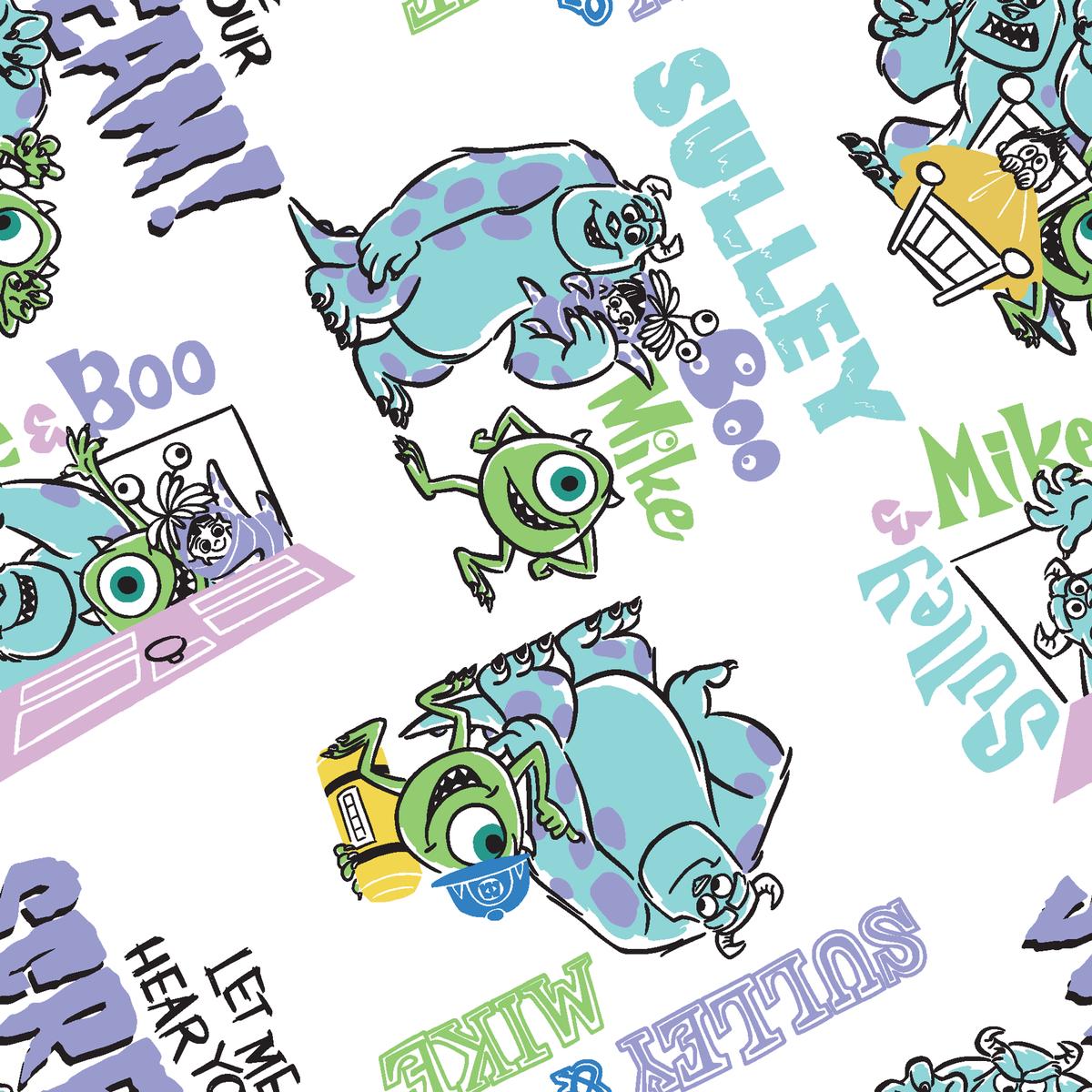 Disney and Pixar’s Monsters, Inc. White Monster Family Fabric