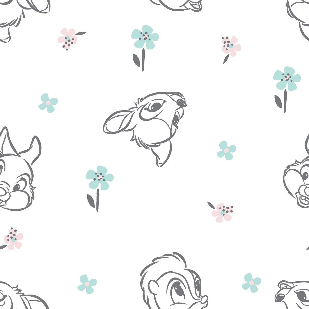 Disney Bambi Thumper Floral Sketch Fabric