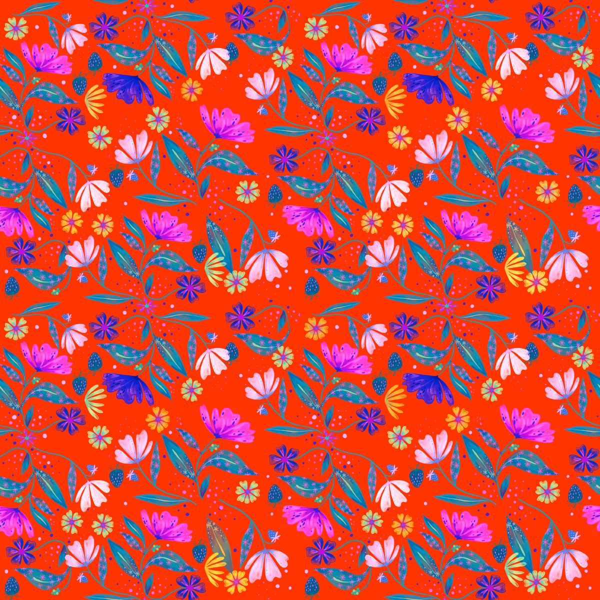 EttaVee Cottage Fleurs on Red Fabric