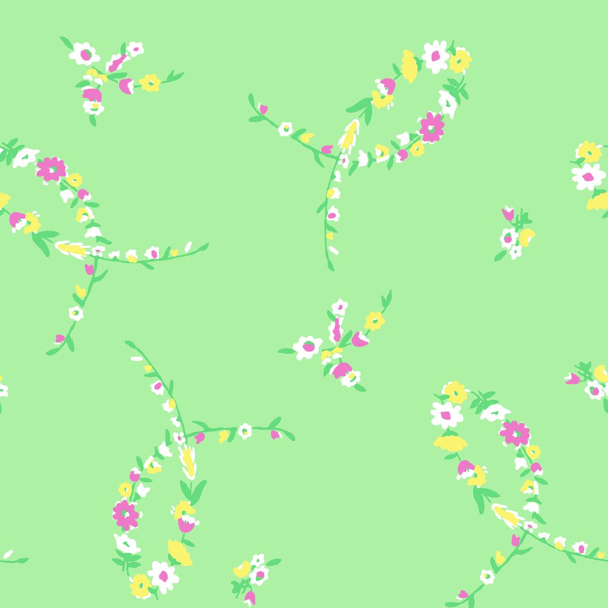 Floral Loops on Green Fabric