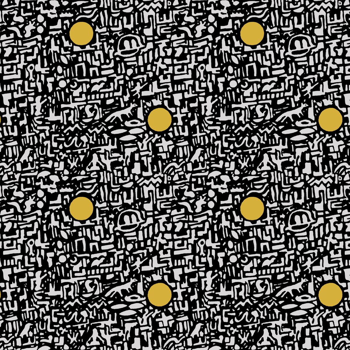 Golden Glyphs – Black & White Abstract Fabric
