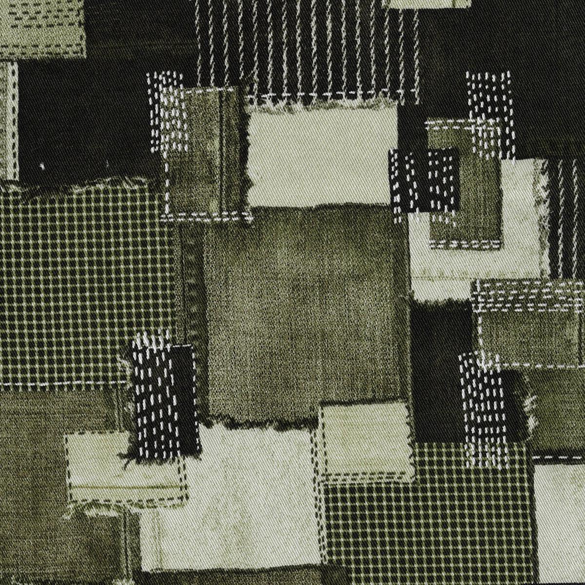Sashiko Patchwork Print Cotton Twill – Khaki YGA-89020-1
