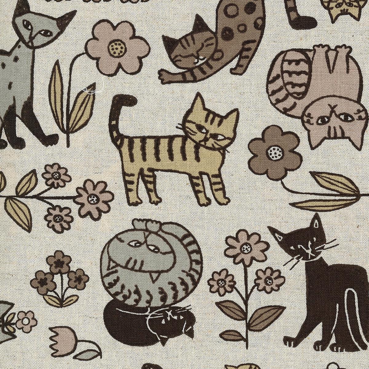 Scandinavian Style Cat Cotton Linen Canvas – White x Brown YGA-89070-1