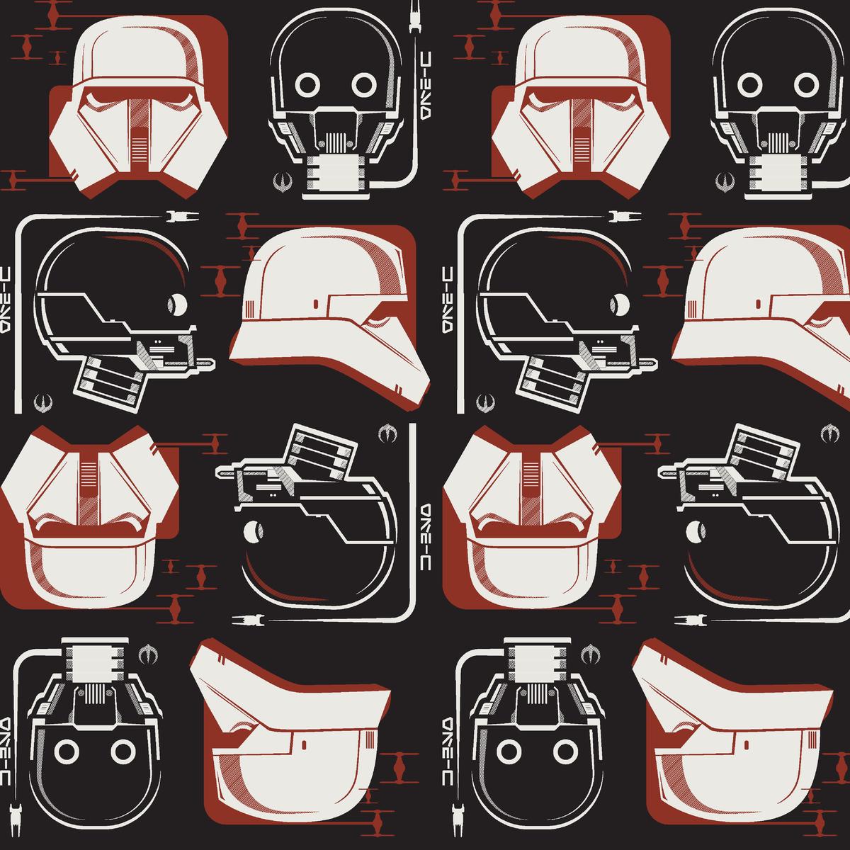 STAR WARS Andor Droids and Troopers on Black Fabric