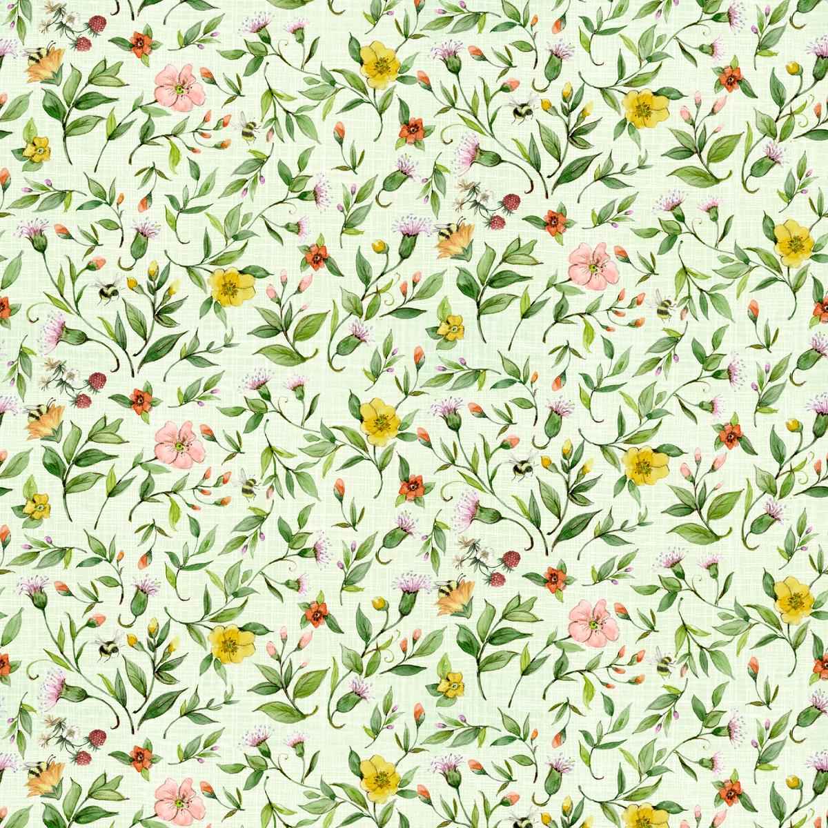 Susan Winget Bee Floral on Green Fabric