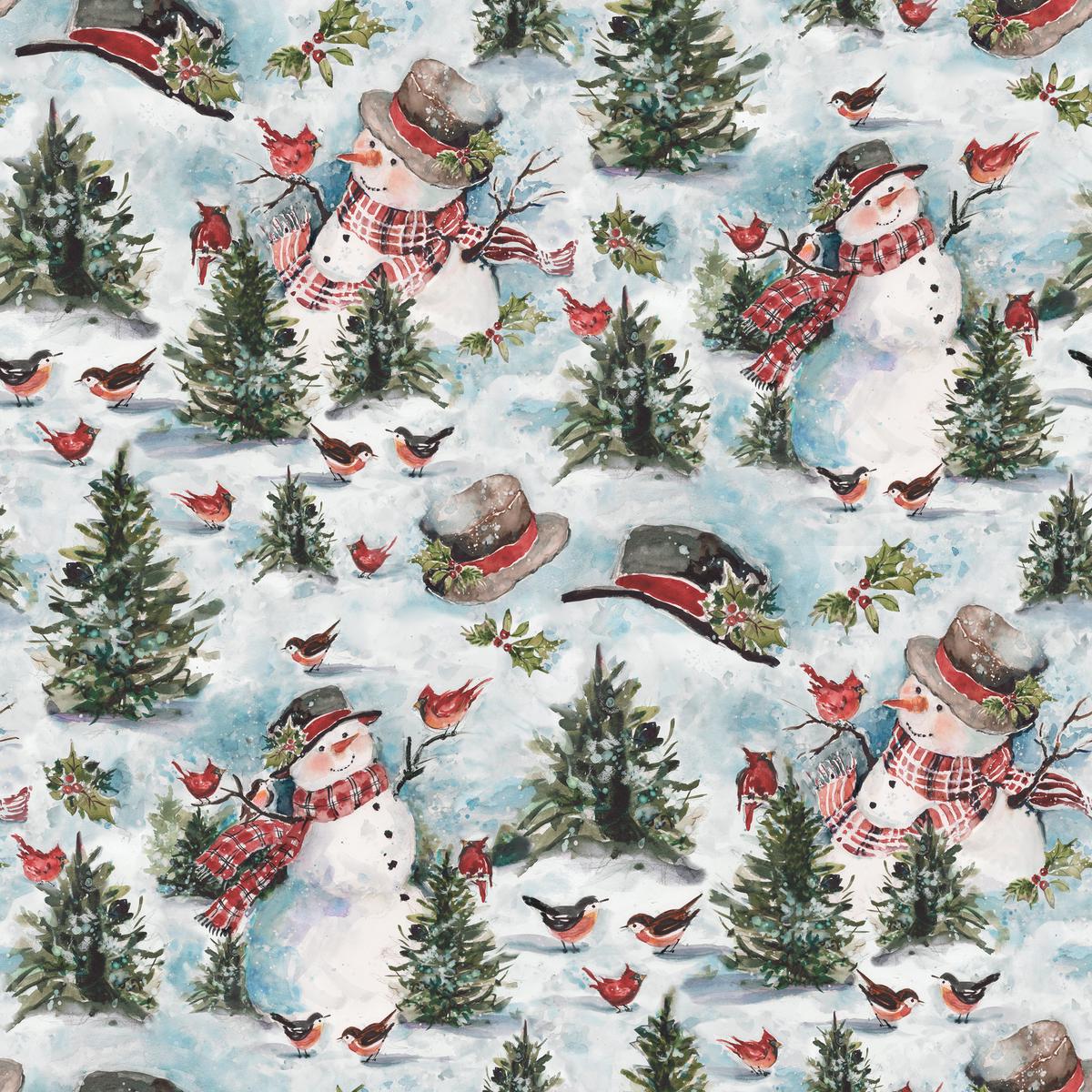 Susan Winget Woodland Snowman Blue Fabric