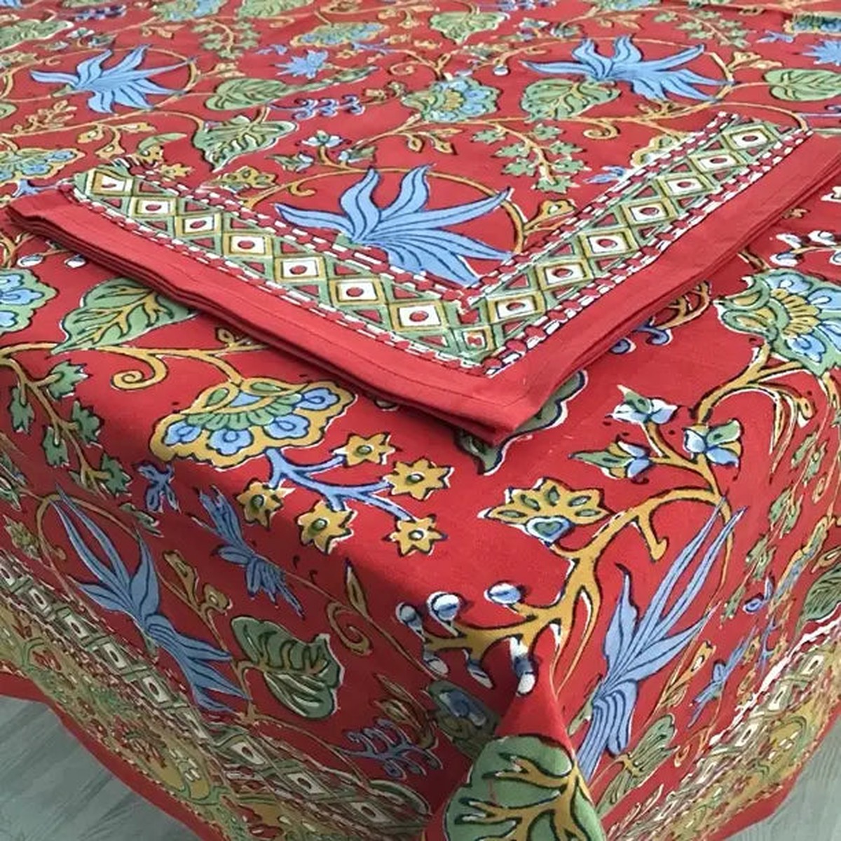 60×120 Red Indo Fleur Tablecloth