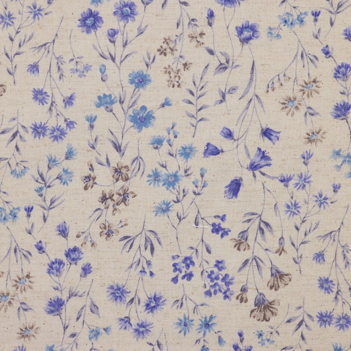Antique Flowers Cotton Linen Sheeting – Ecru x Blue YPA-69040-1
