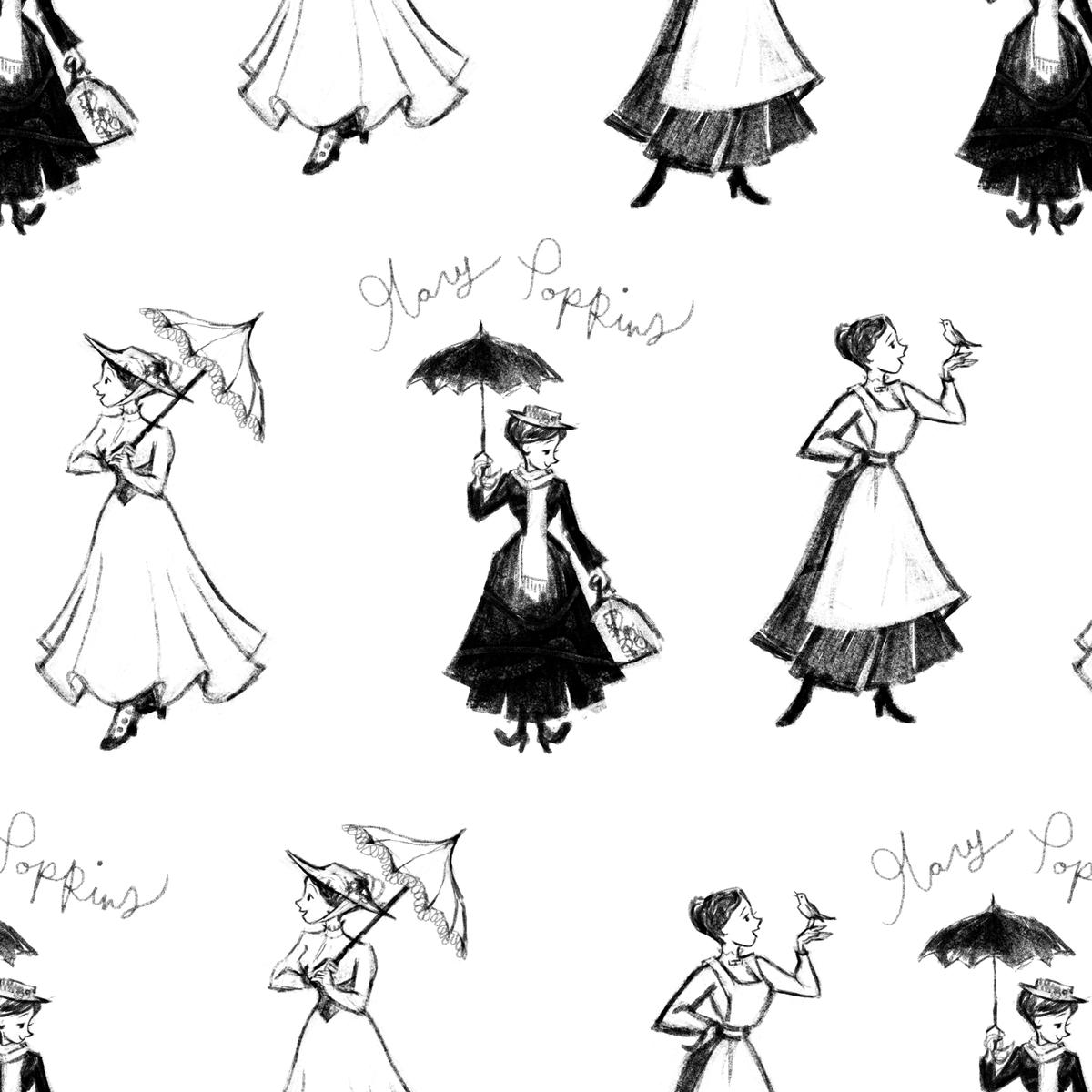 Disney Mary Poppins Vintage Silhouette Fabric