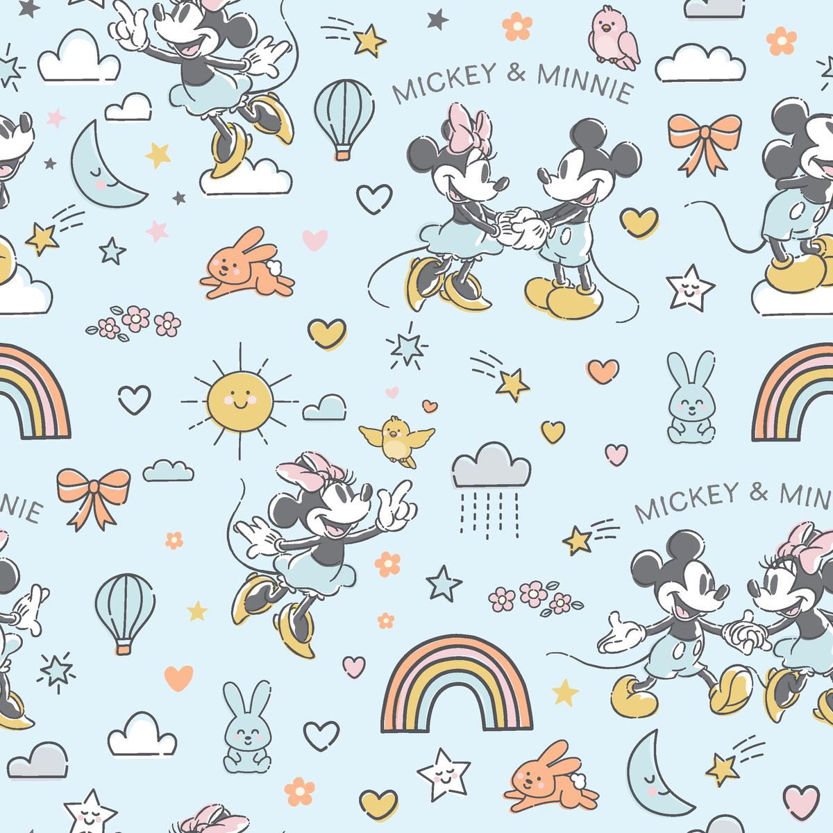 Disney Mickey and Minnie Mouse Sunshine & Rainbows Fabric