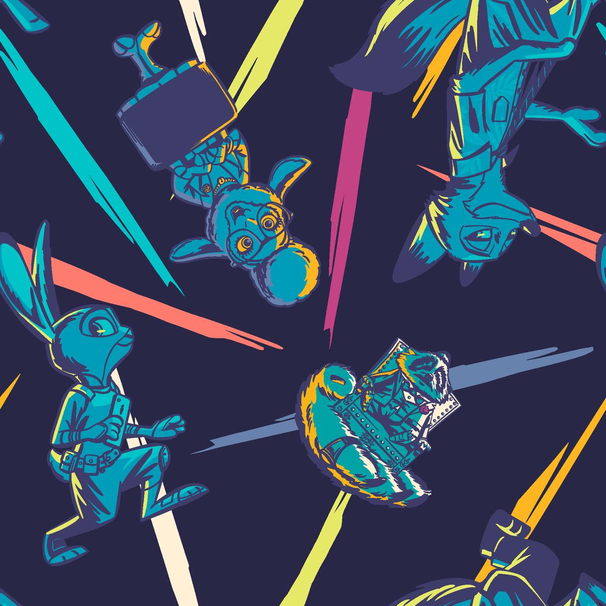 Disney Zootopia Sneaky Toss on Navy Fabric