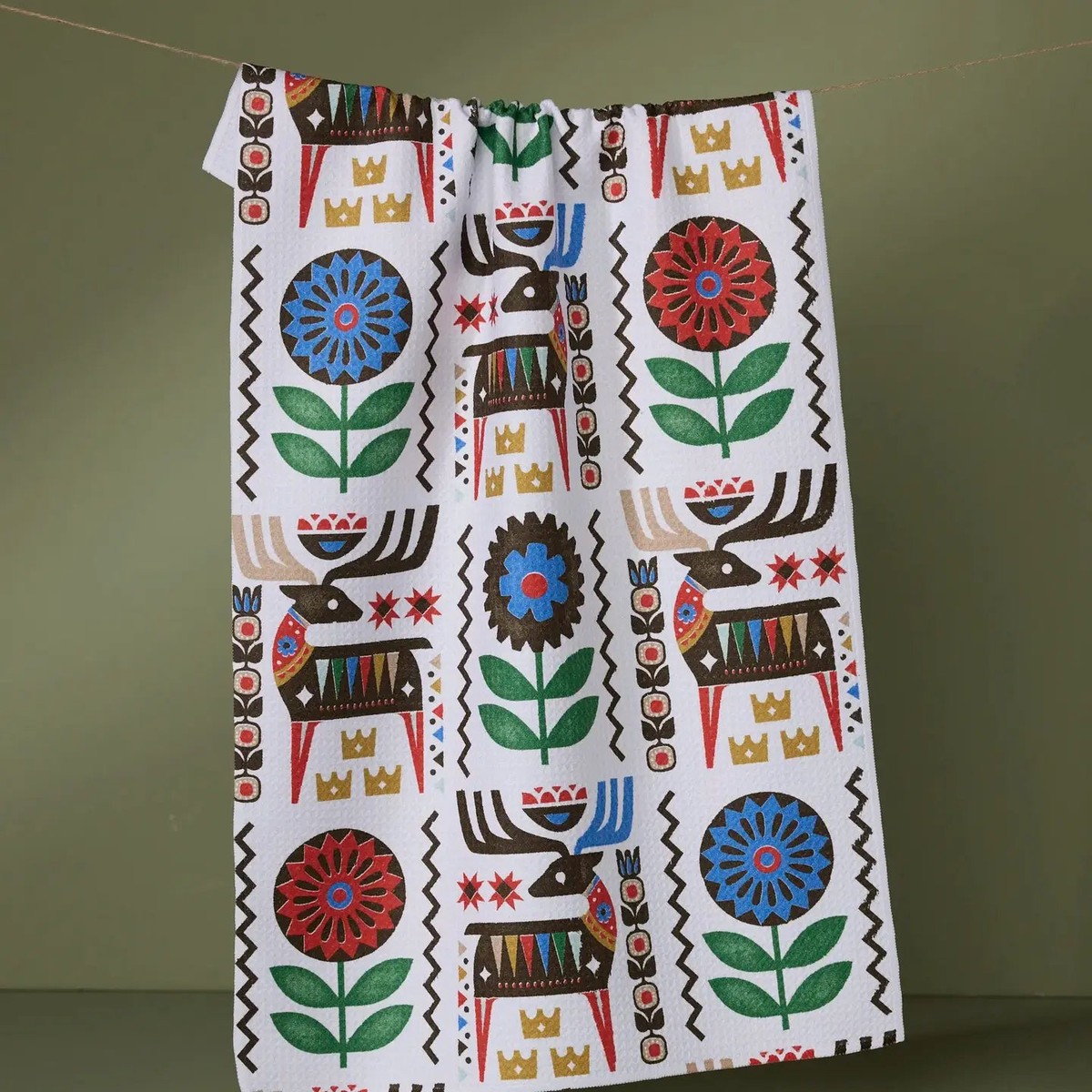 Folk Deer Tea Towel