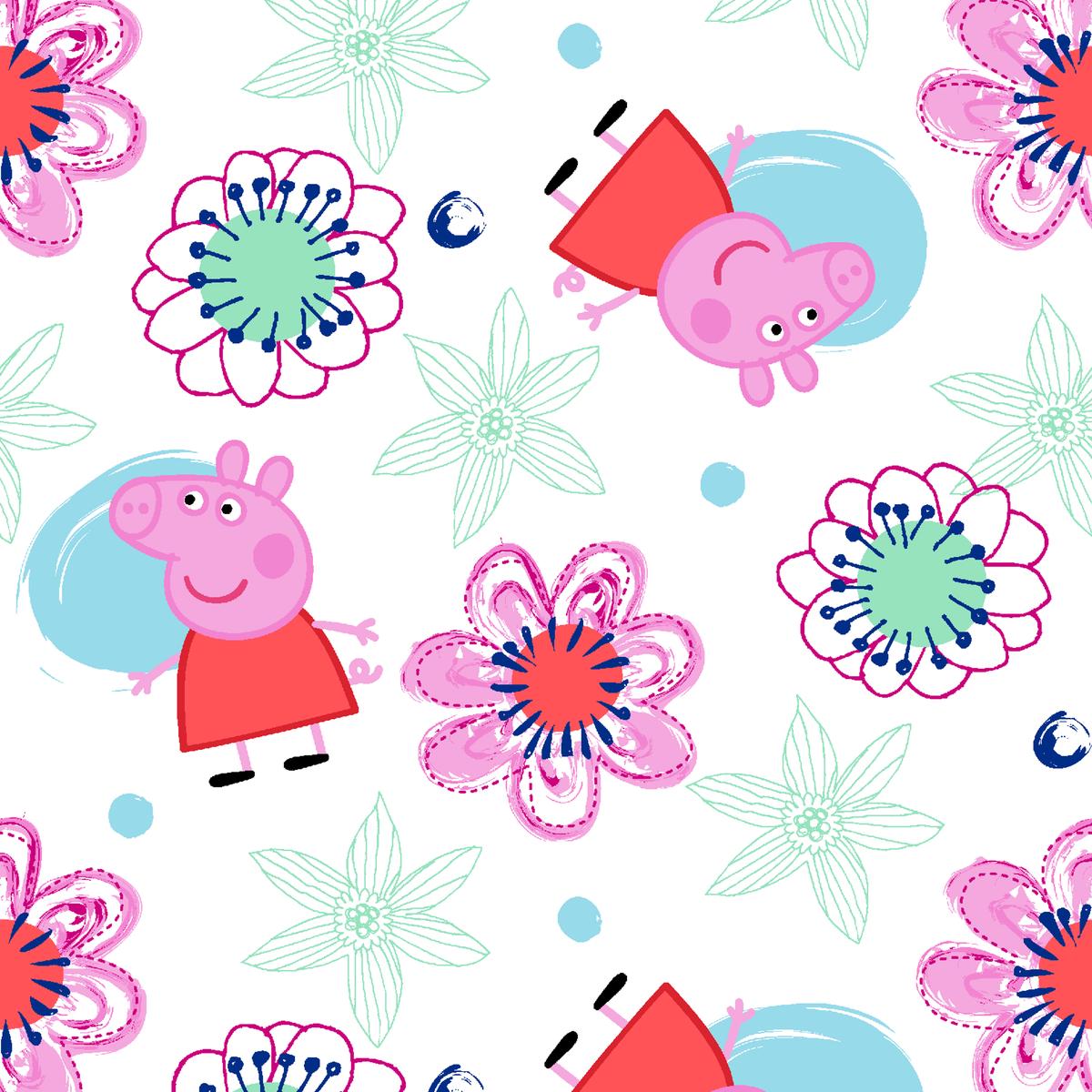 Hasbro Peppa Pig Pink and Mint Floral Fabric