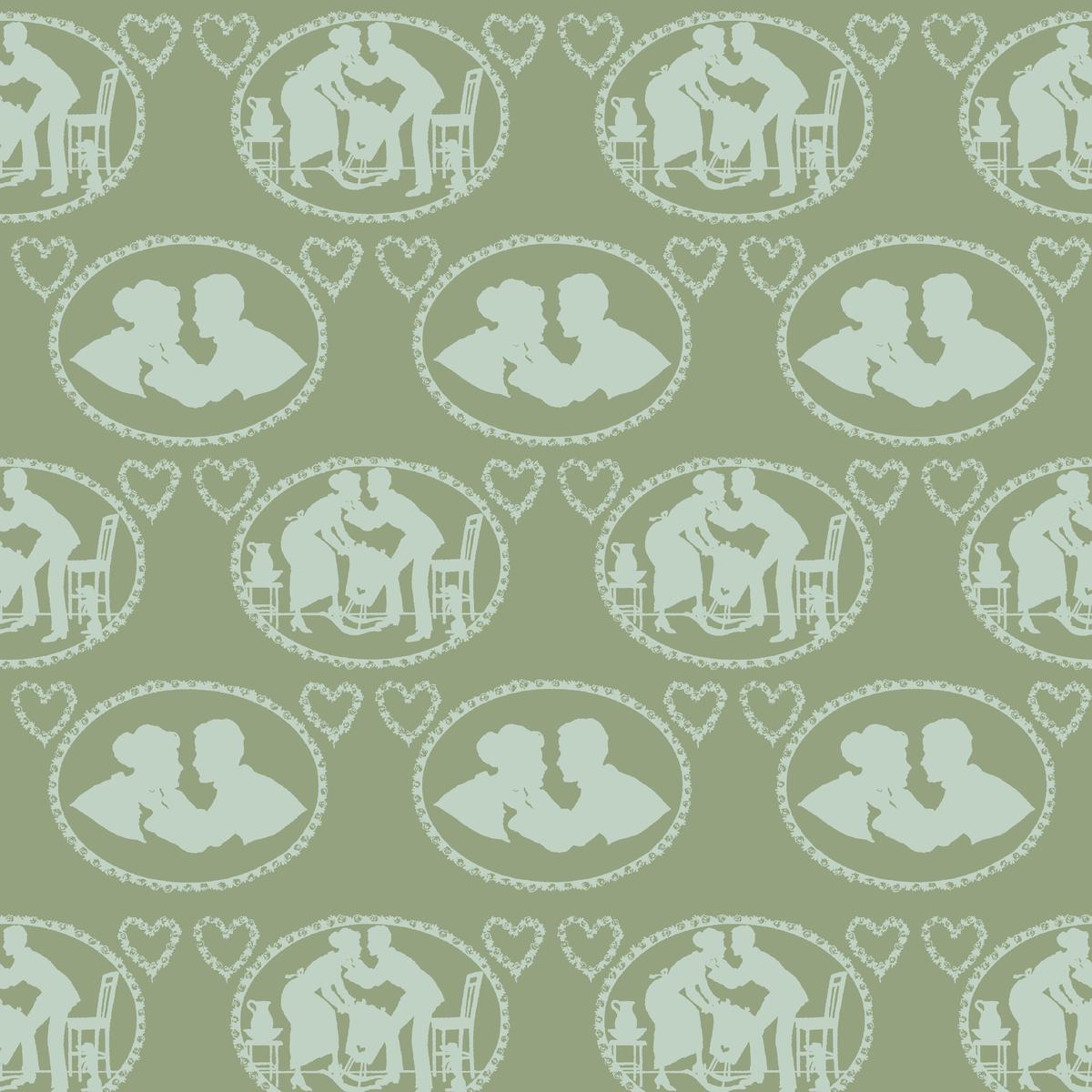 Kisses on Moss Fabric