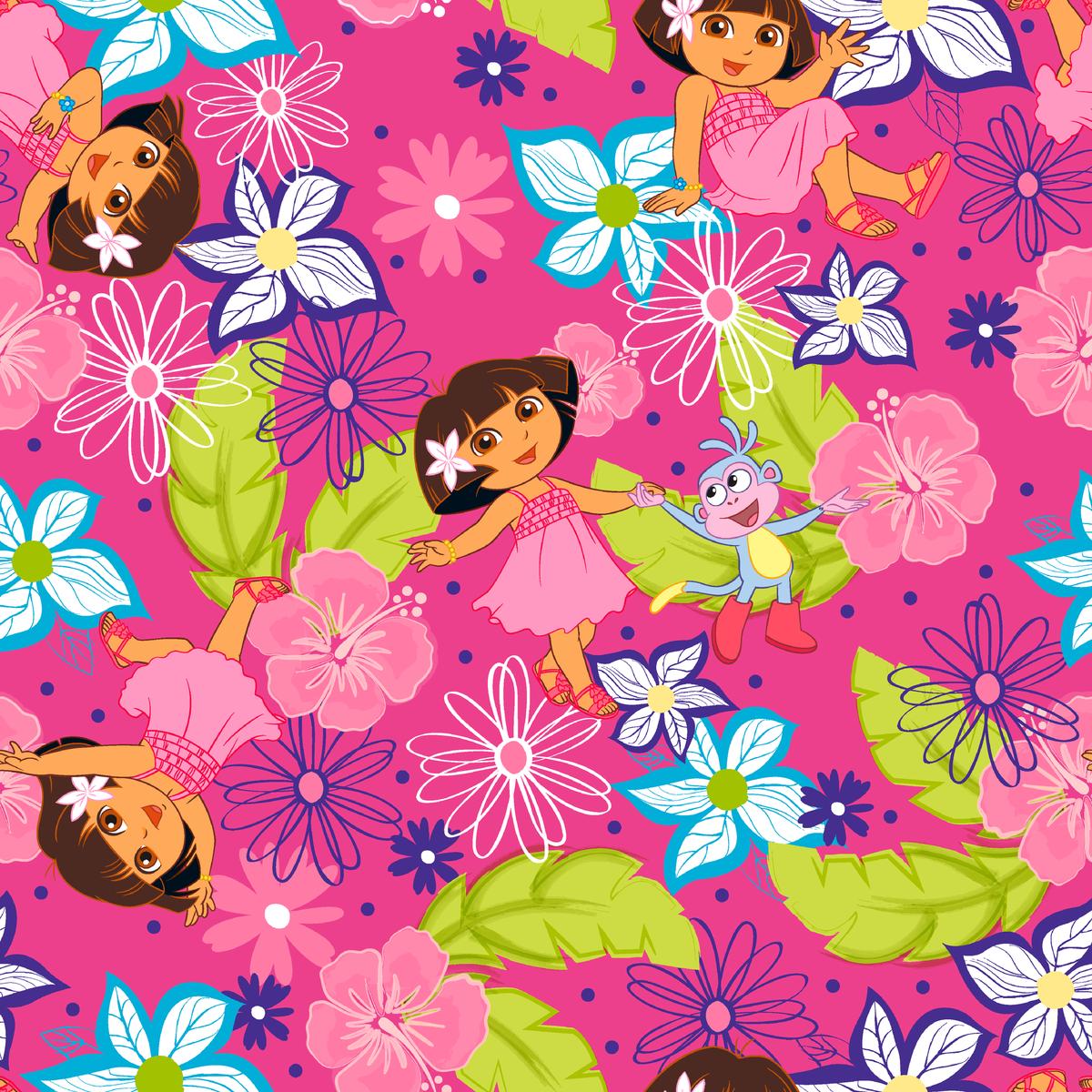Nickelodeon Dora the Explorer Pink Tropical Flower Fabric