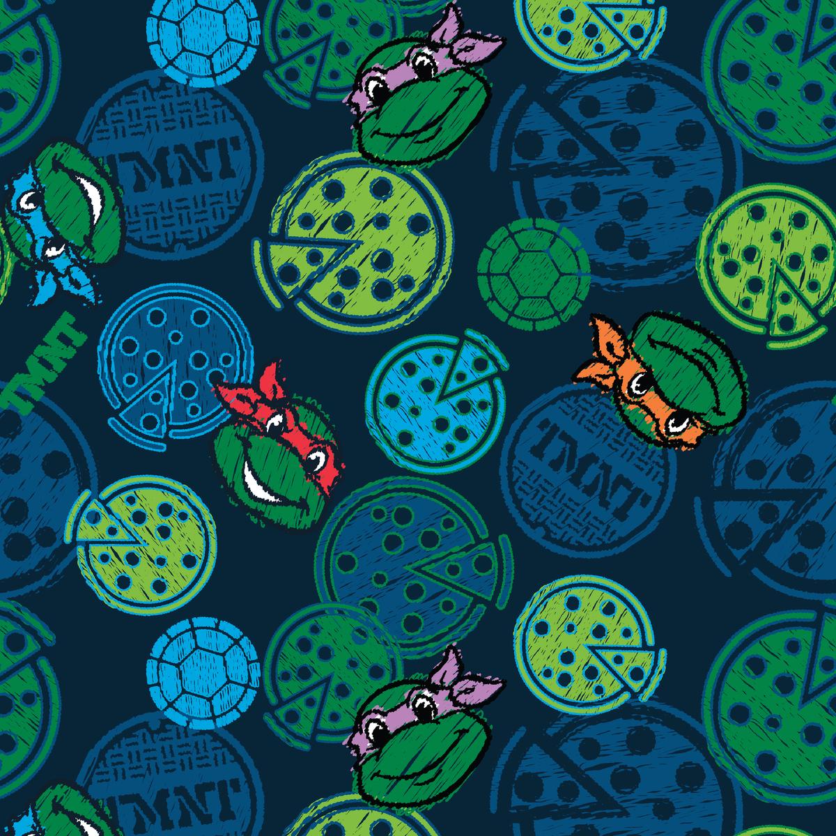 Nickelodeon TMNT Dark Blue Pizza Polka Dot Fabric