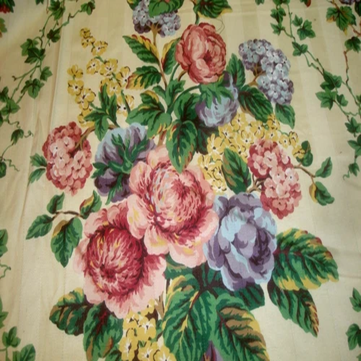 1 of 6 yds P Kaufmann Fabric Hydrangea Ivy Cabbage Rose Floral Upholstery Cotton