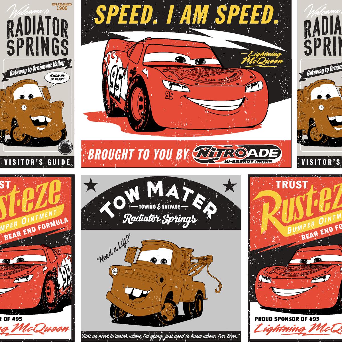 Disney Pixar Cars Vintage Comic Fabric