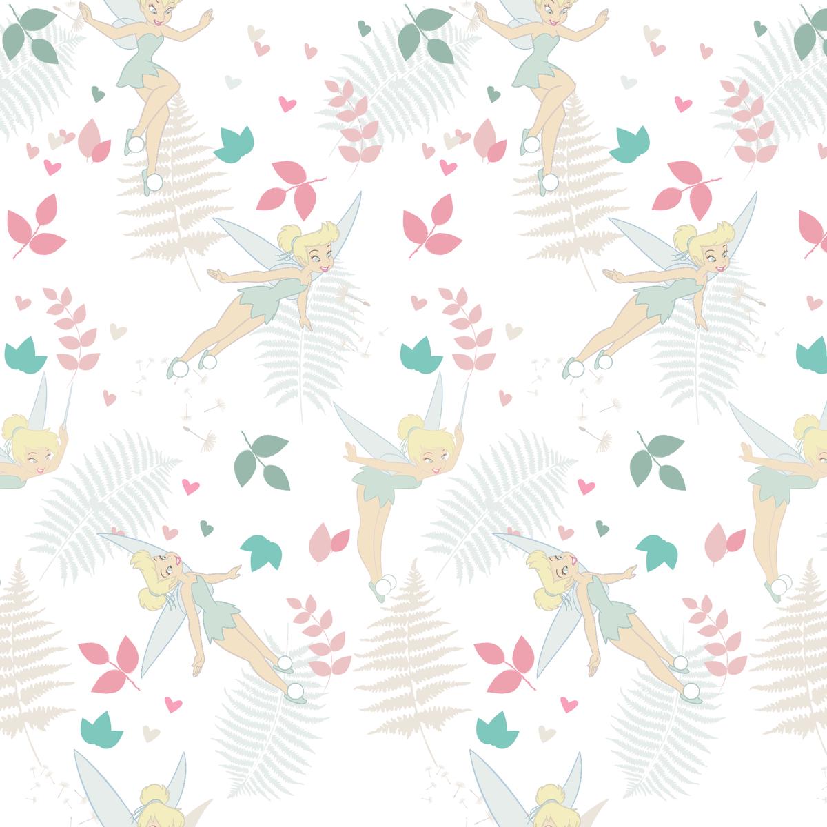 Disney Tinker Bell Flying Through Ferns Fabric