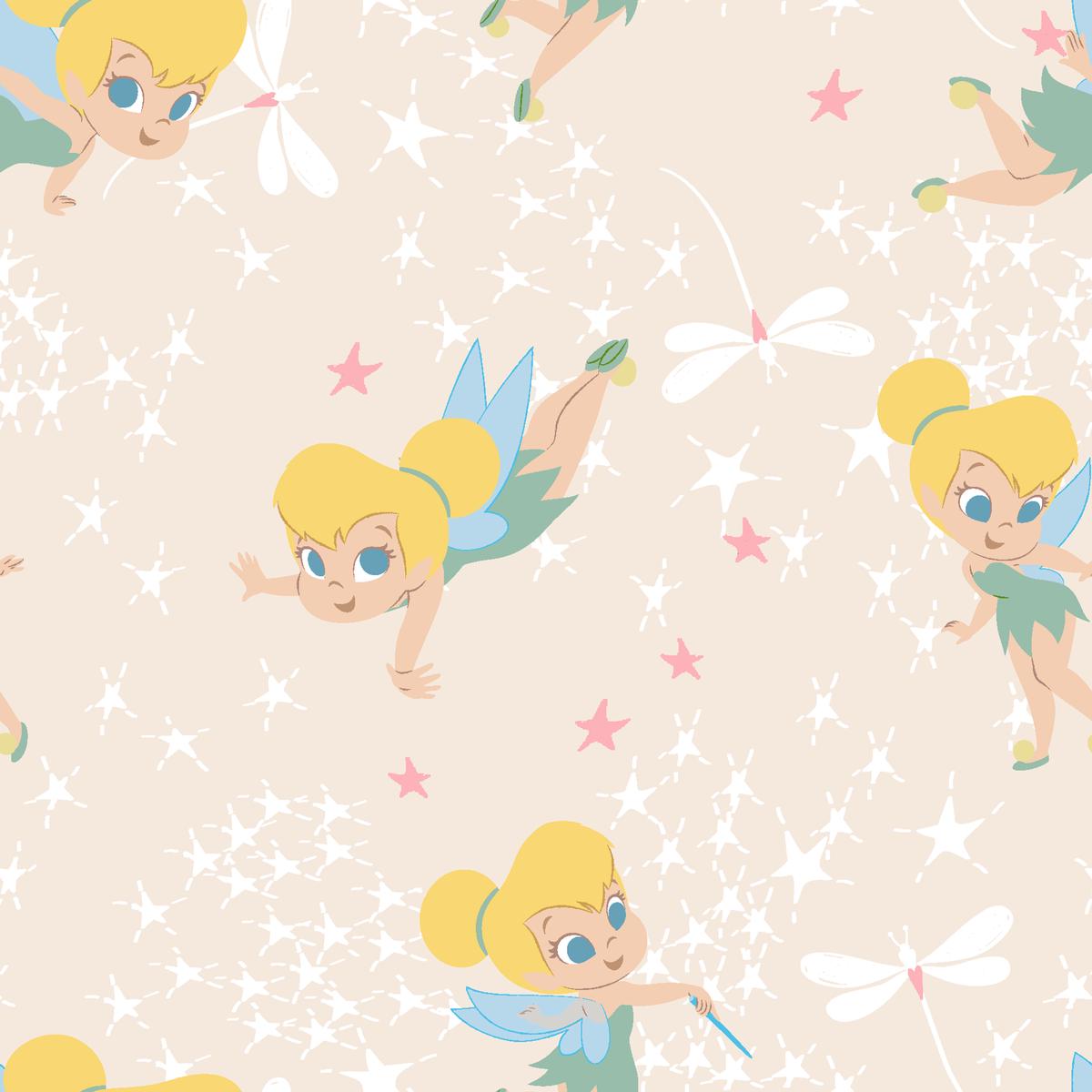 Disney Tinker Bell Star Toss on Beige Fabric