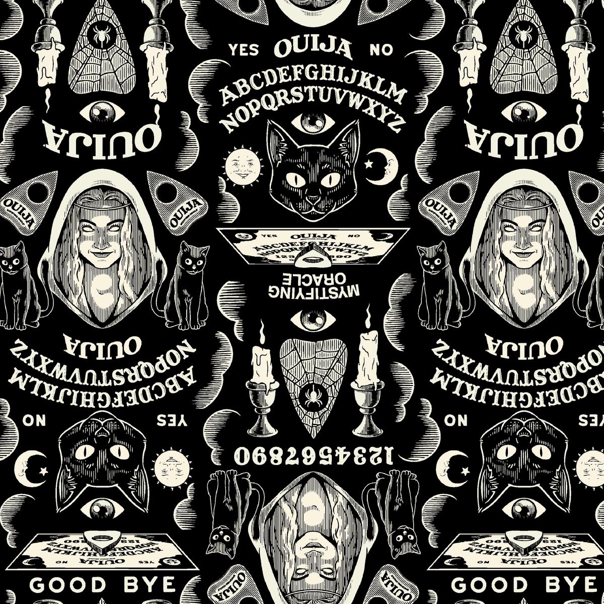 Ouija Mystical Board on Black Fabric