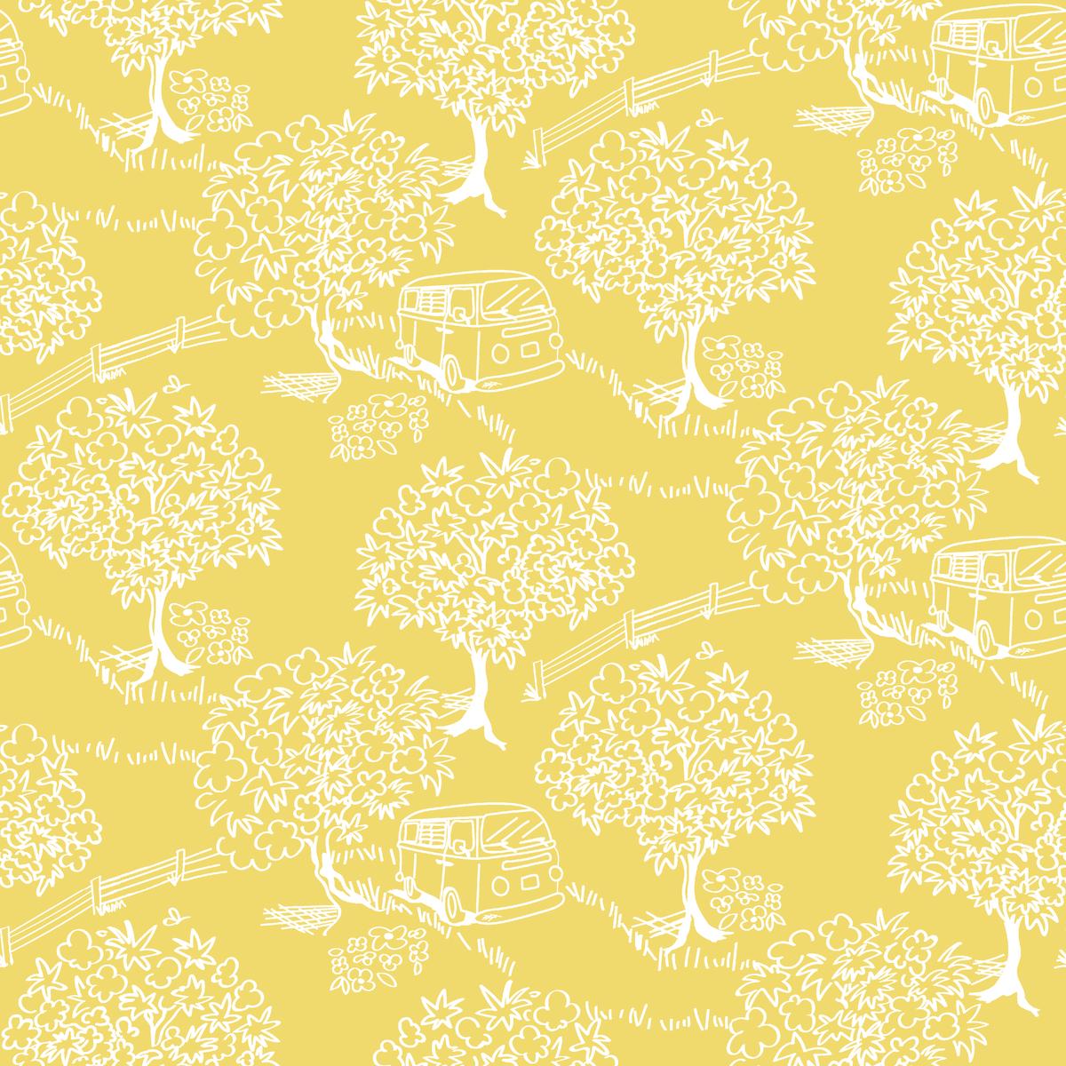 Scenic Trees on Yellow Fabric