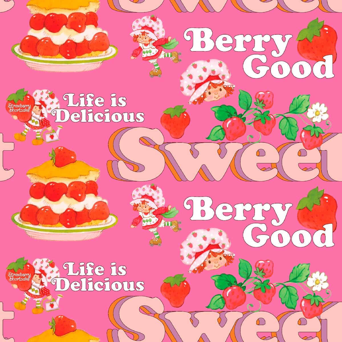 Strawberry Shortcake Berry Good on Pink Fabric