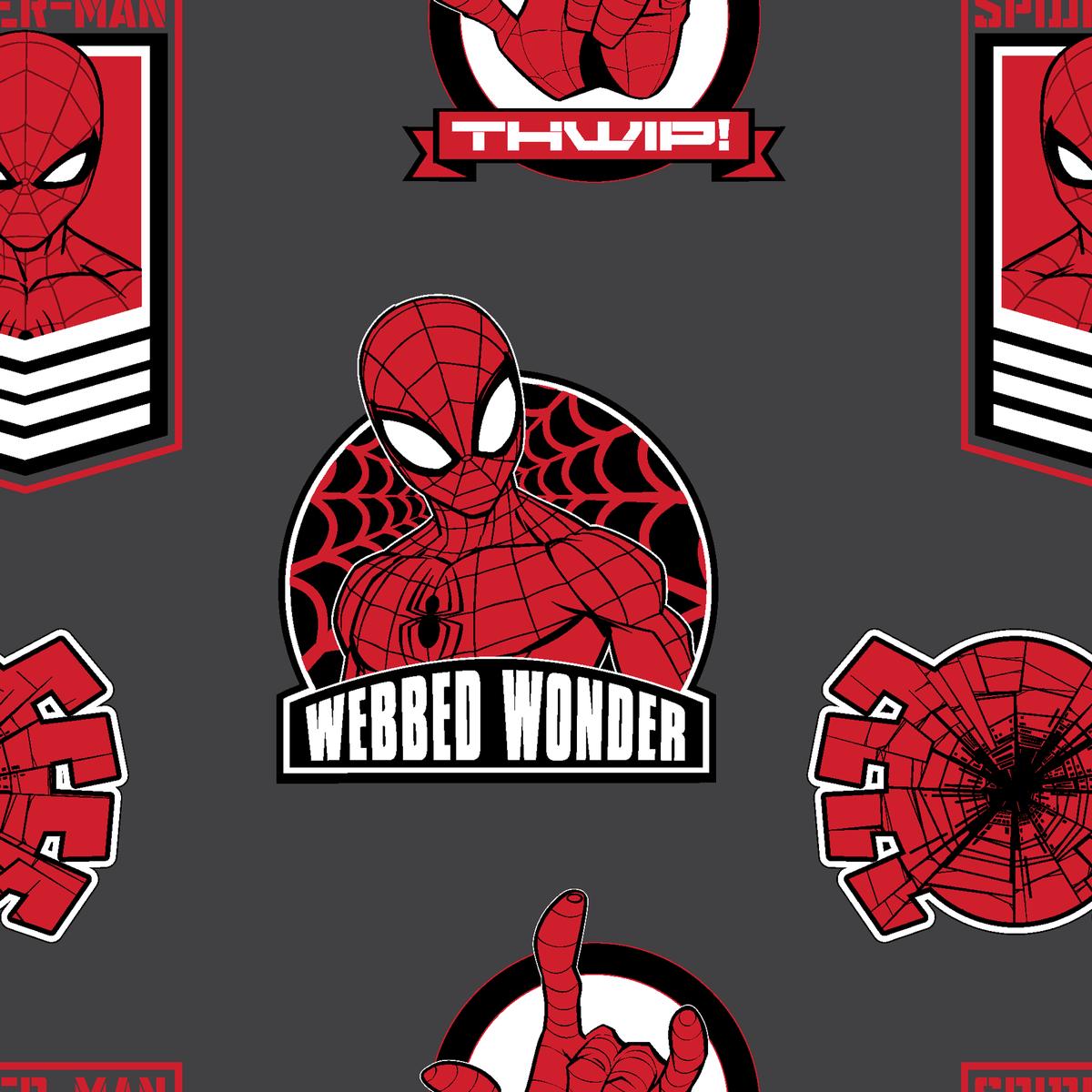 Marvel Spider-Man Red & Black Badges Fabric