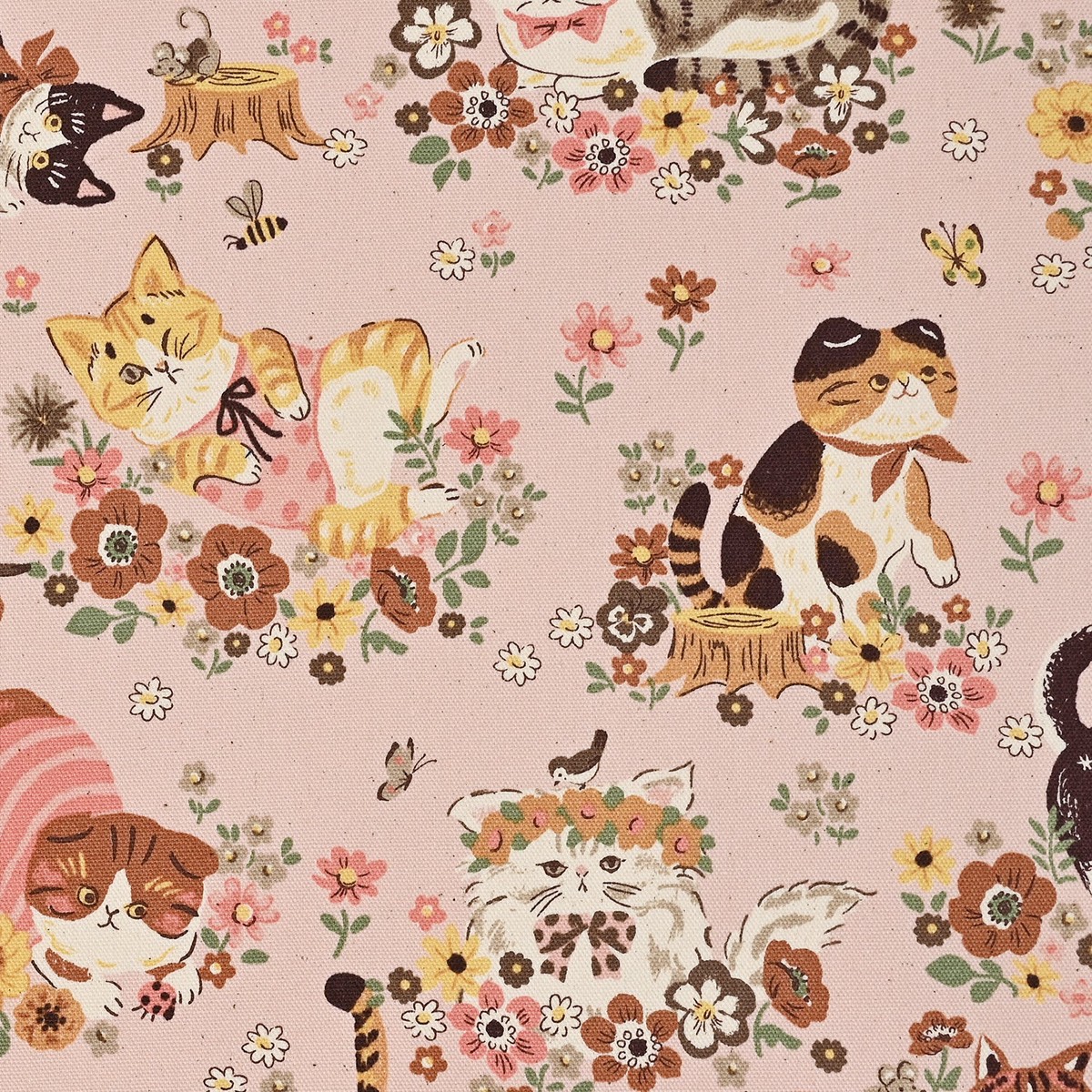 Powerful Animal Cats Flower Garden Cotton Oxford – Pink YGA-81050-1