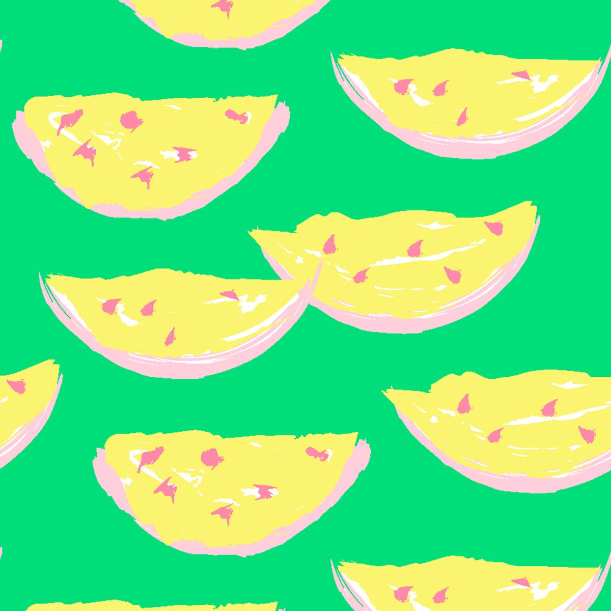 Watermelon Slices on Kelly Green & Yellow Fabric