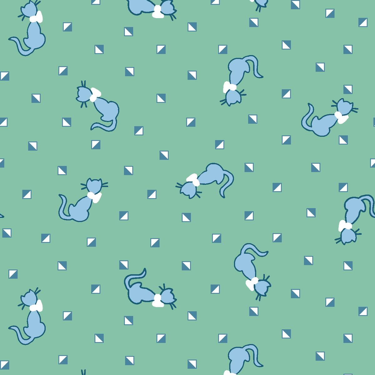Cats Geo on Teal Fabric