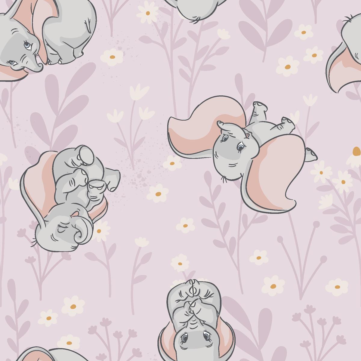 Disney Dumbo Floral Pastel on Lavender Fabric