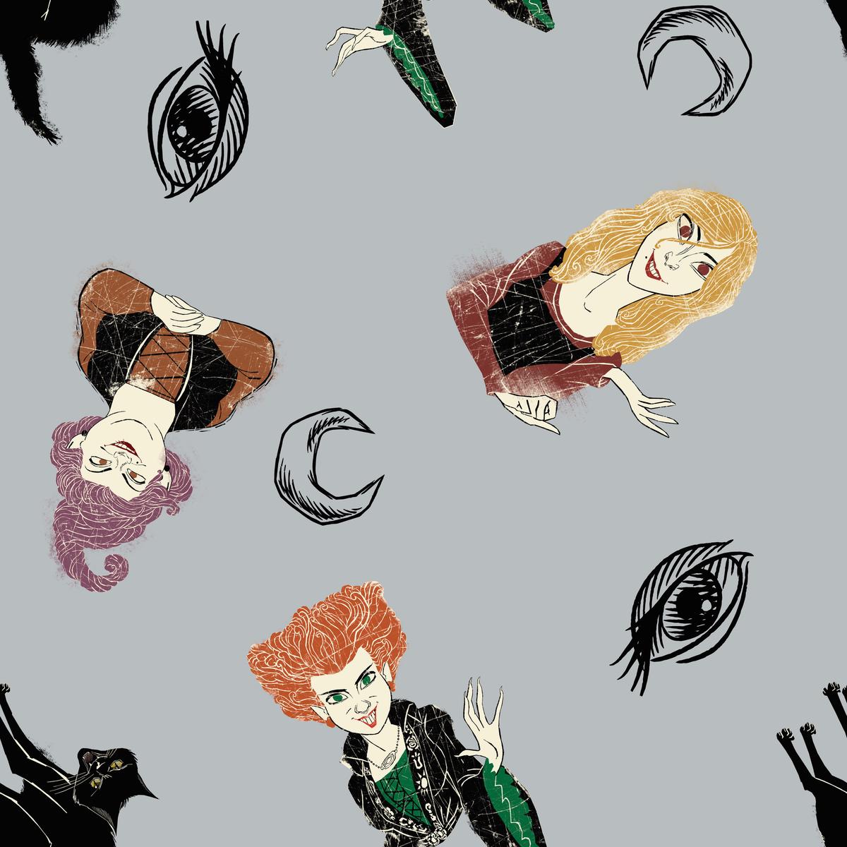 Disney Hocus Pocus Sisters on Gray Fabric