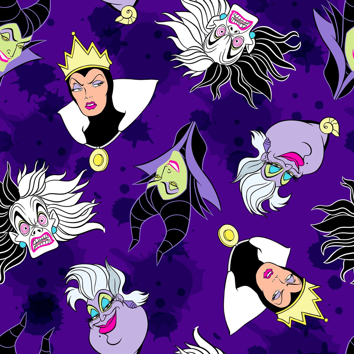 Disney Villains Iconic Face Cards Fabric