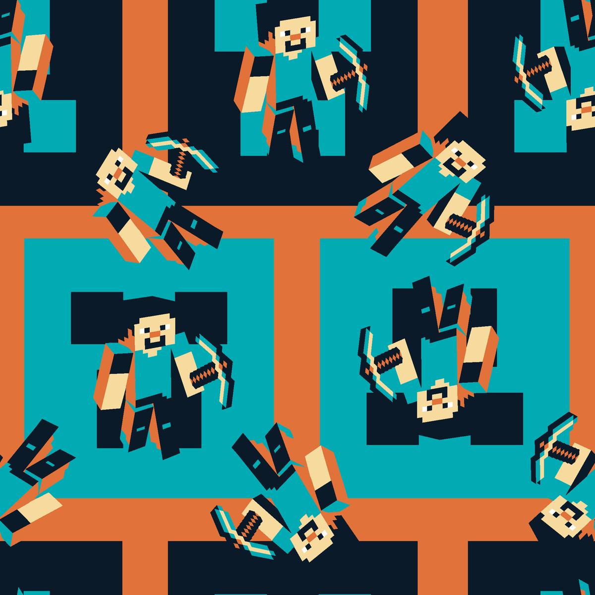 Minecraft Characters on Teal & Orange Fabric