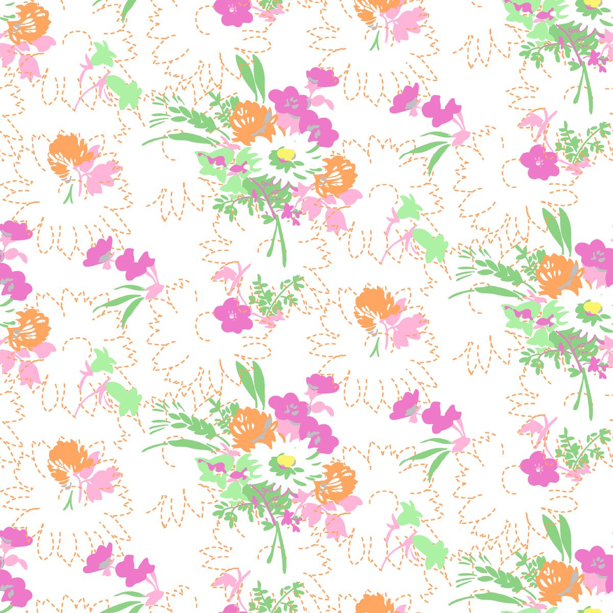 Spring Bouquet on Orange & Purple Fabric