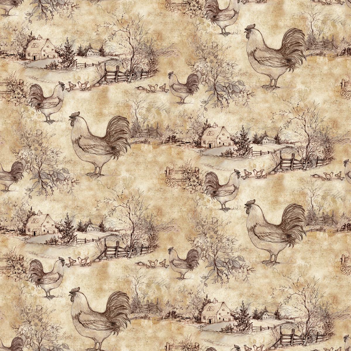 Susan Winget – Farmhouse Charm – Vintage Rooster Toile Fabric