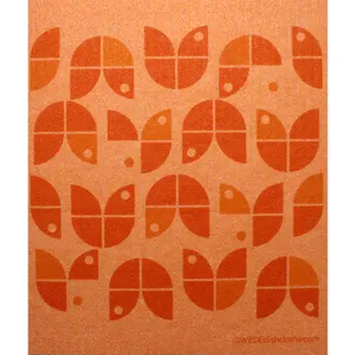 Swedish Dishcloth, Geo Flowers Orange on Orange