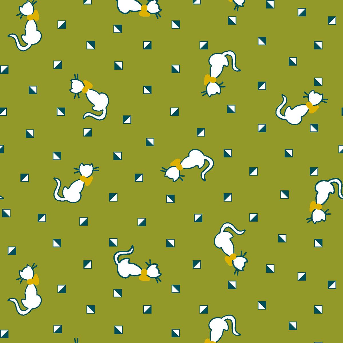 Cats Geo on Green Fabric