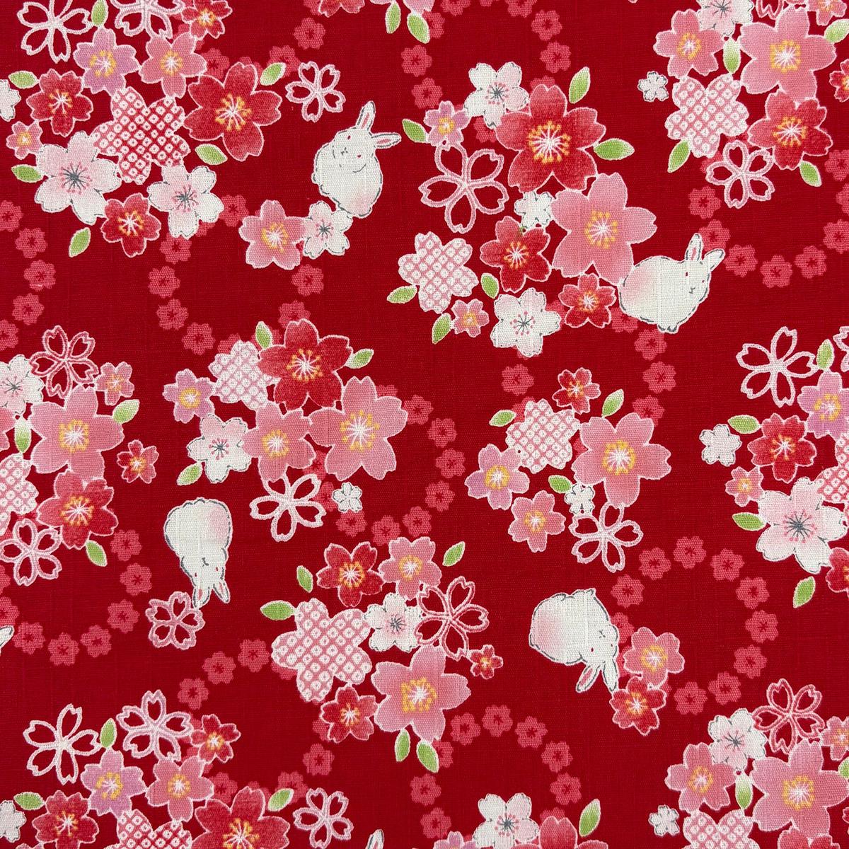 Cherry Blossom Rabbit Cotton Dobby – Red YGA-89040-1