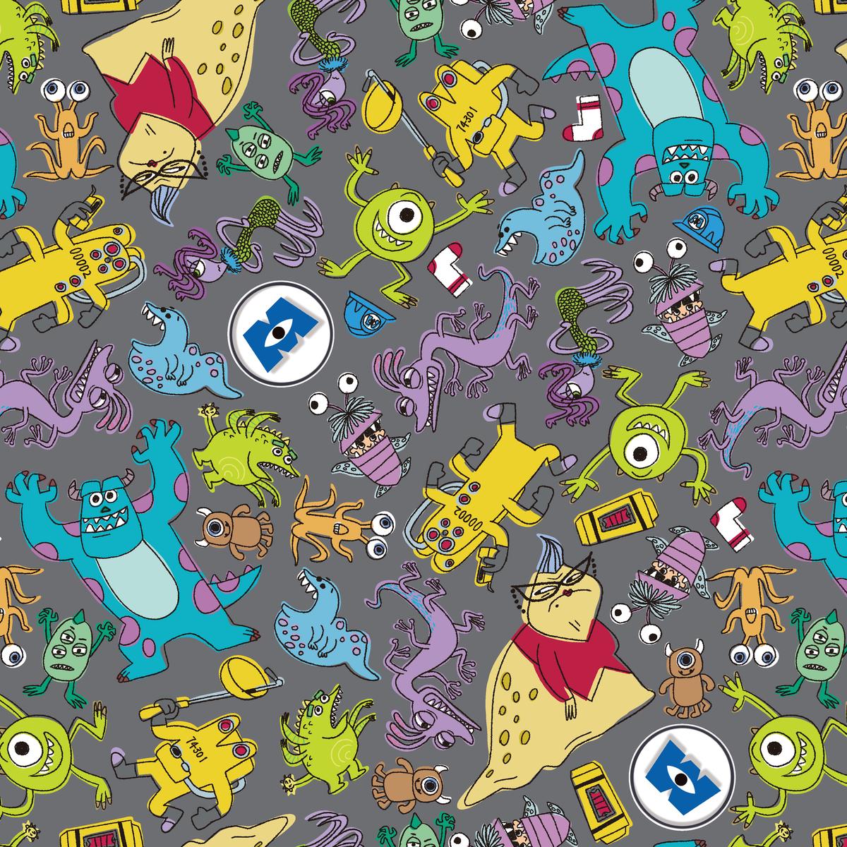 Disney and Pixar’s Monsters, Inc. Gray Character Assortment Fabric