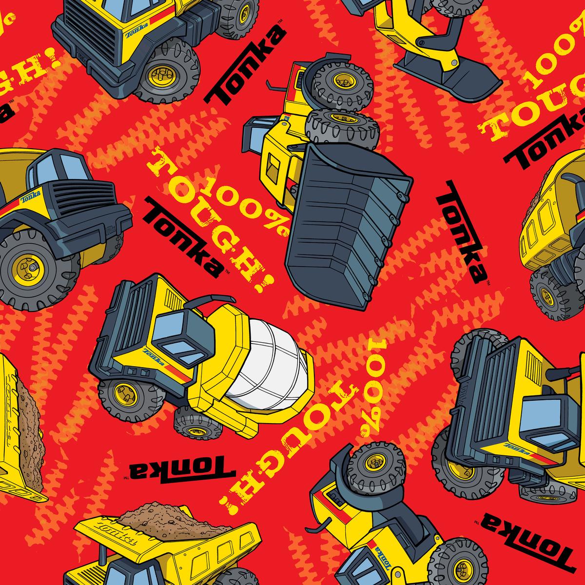 Hasbro Tough Construction Trucks on Red Fabric