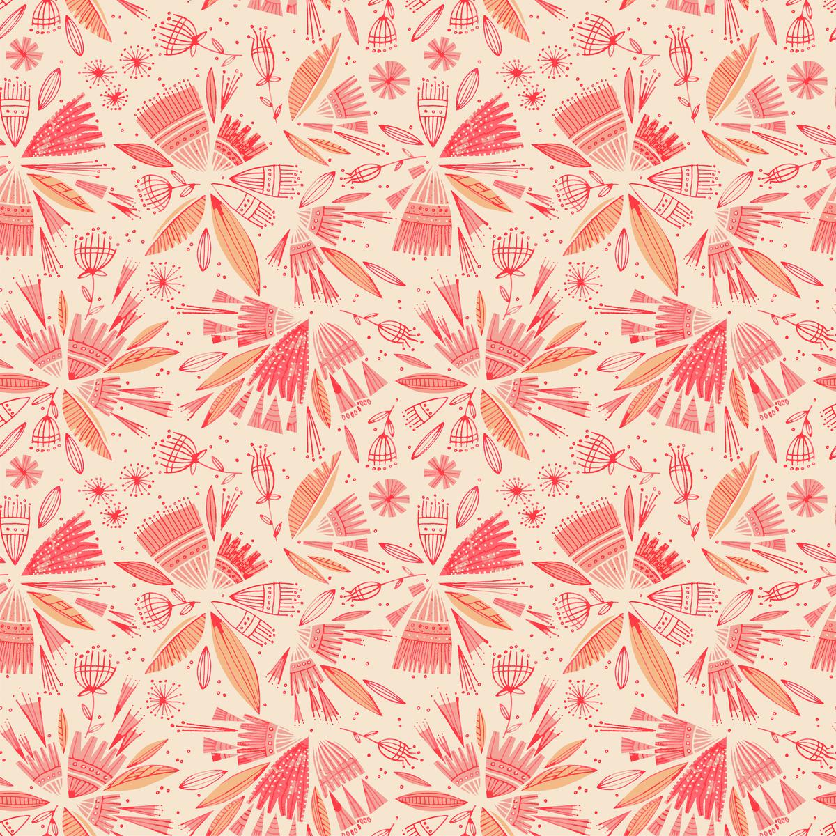 Holly Thomas Palm Fronds Canyon on Coral Fabric