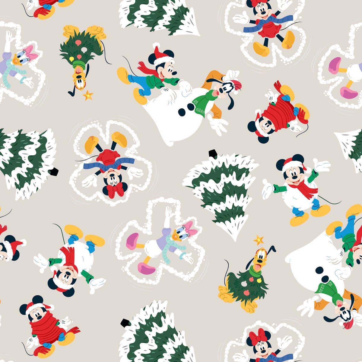 Disney Snow Day Christmas Mickey & Friends on Ivory
