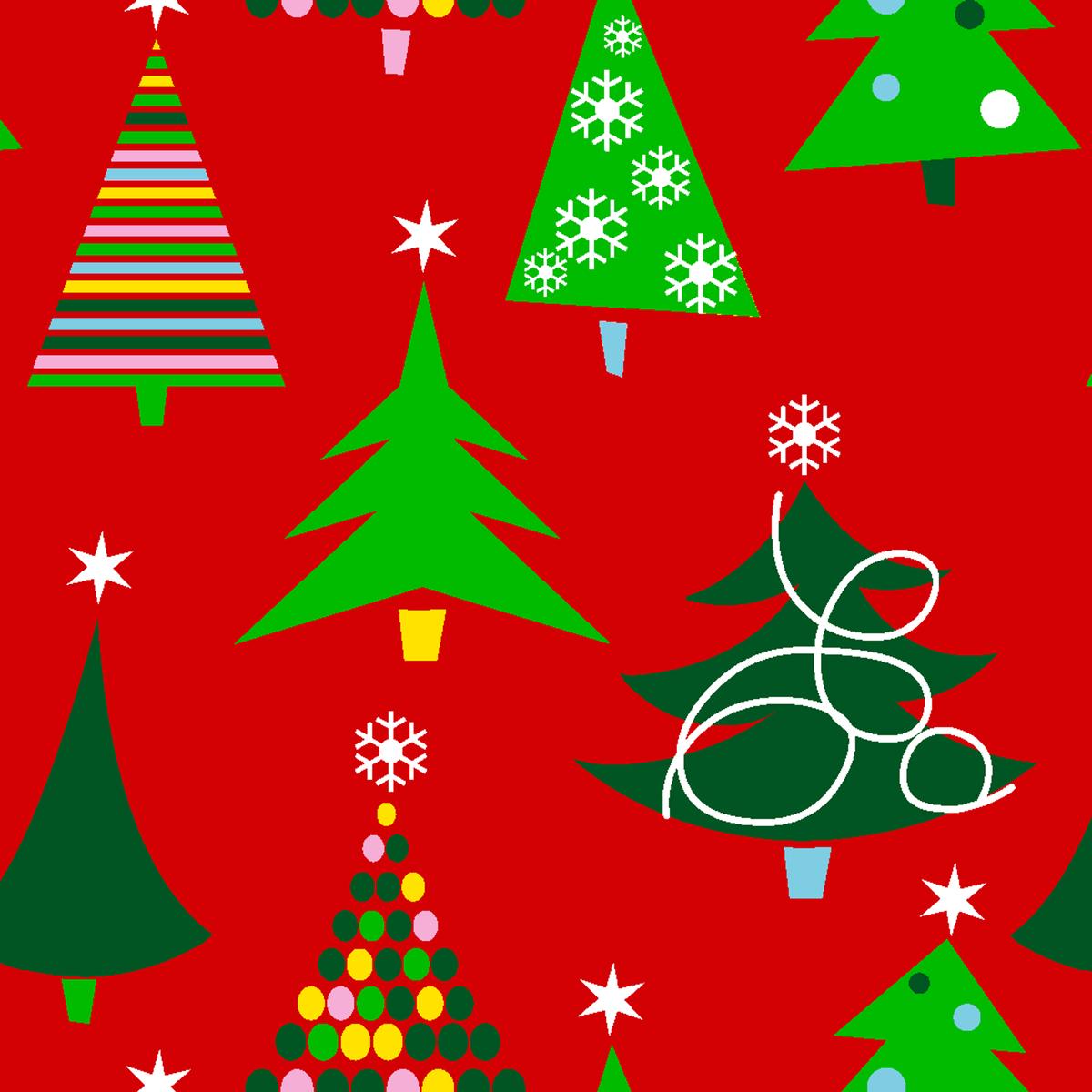 Festive Trees on Red Fabric