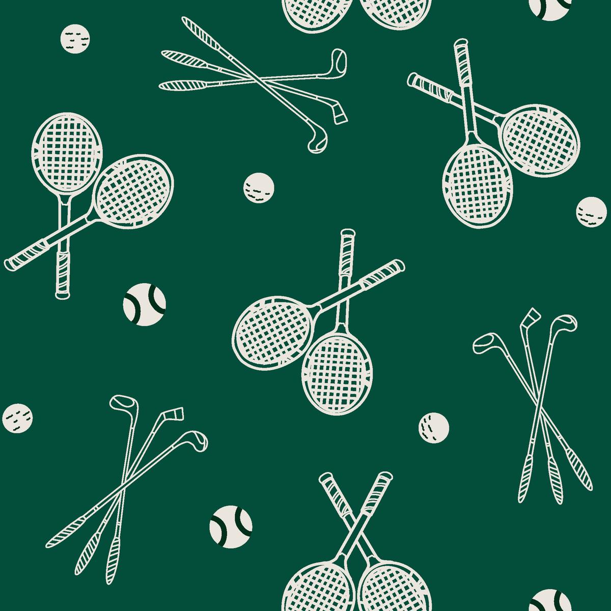 Rackets & Clubs on Hunter Green Fabric