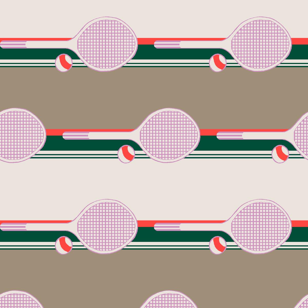 Retro Tennis Racquet Stripe in Pink and Tan Fabric